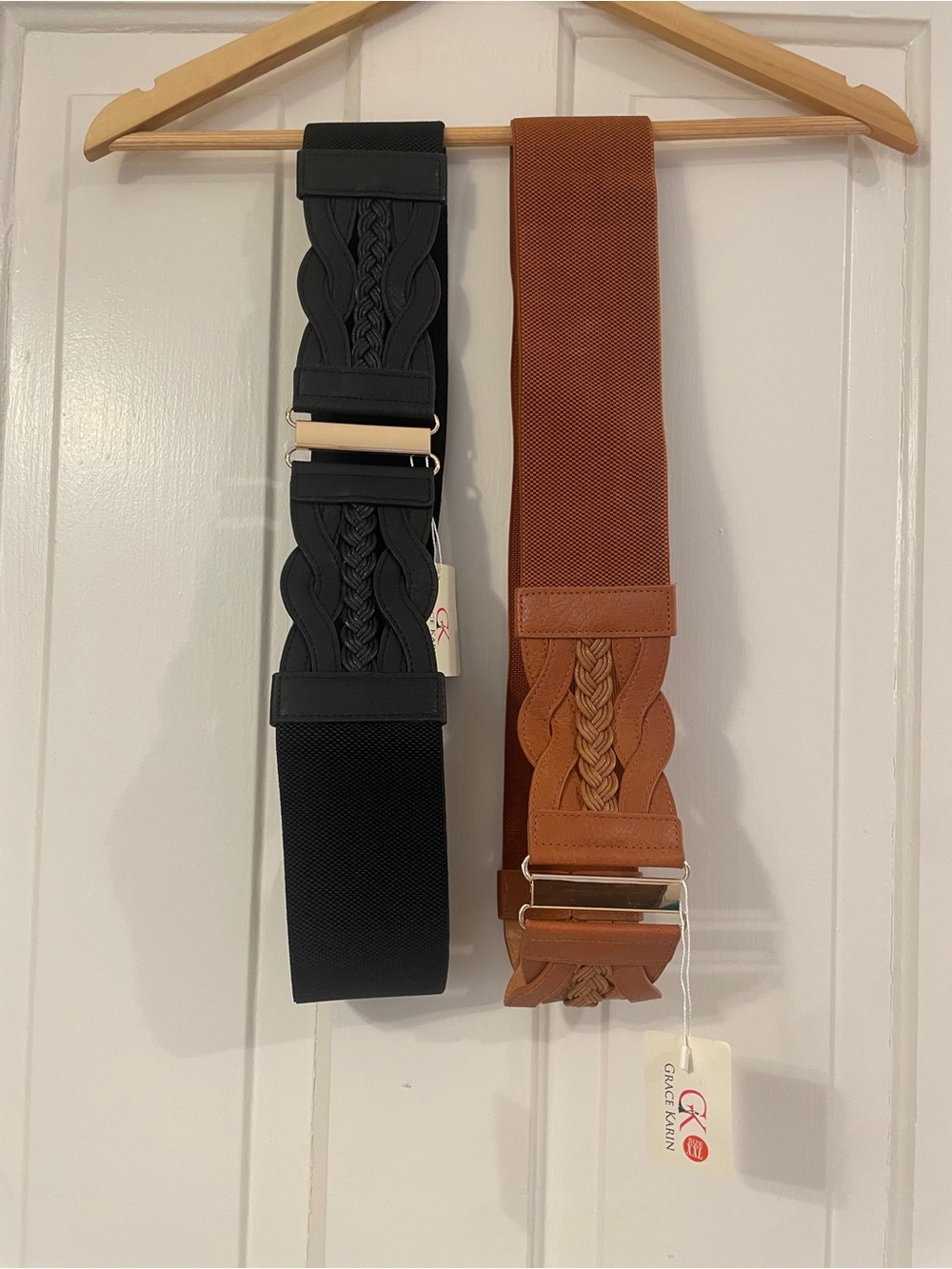 NWT Grace Karin Wide Elastic Cinch Belt 2 Pack Black Brown Retro Dress Belts XXL